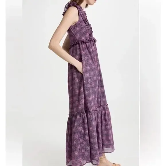 Banjanan Constance Ruffled Maxi Dress XS Floral Cotton Block Print India - Picture 2 of 12